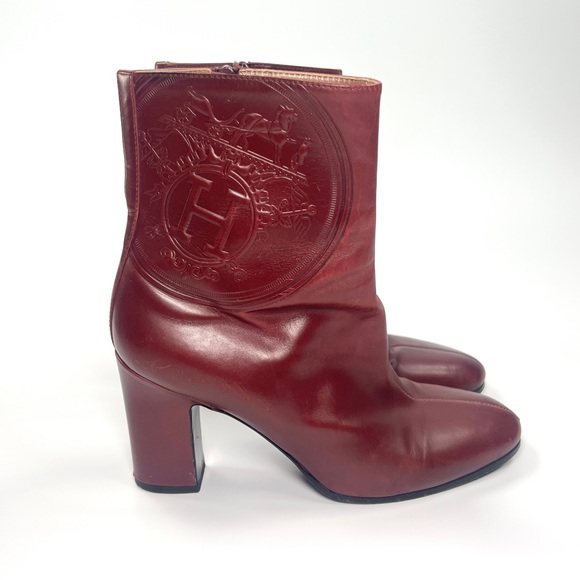 Hermes Bordeaux Ex-Libres Leather Heel Booties - Picture 1 of 7